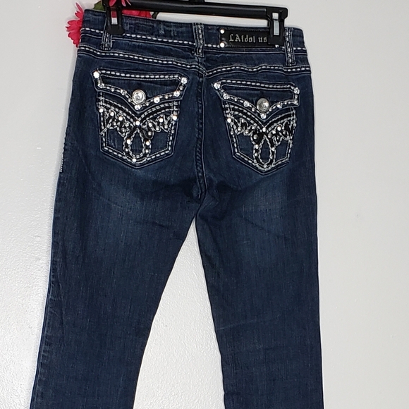 RARE LA Idol Jeans Swarovski Crystal Pockets 30X33 Extra Long Limited Edition - Picture 5 of 14